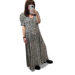 Vintage 90s Black Floral Button Front Maxi Dress